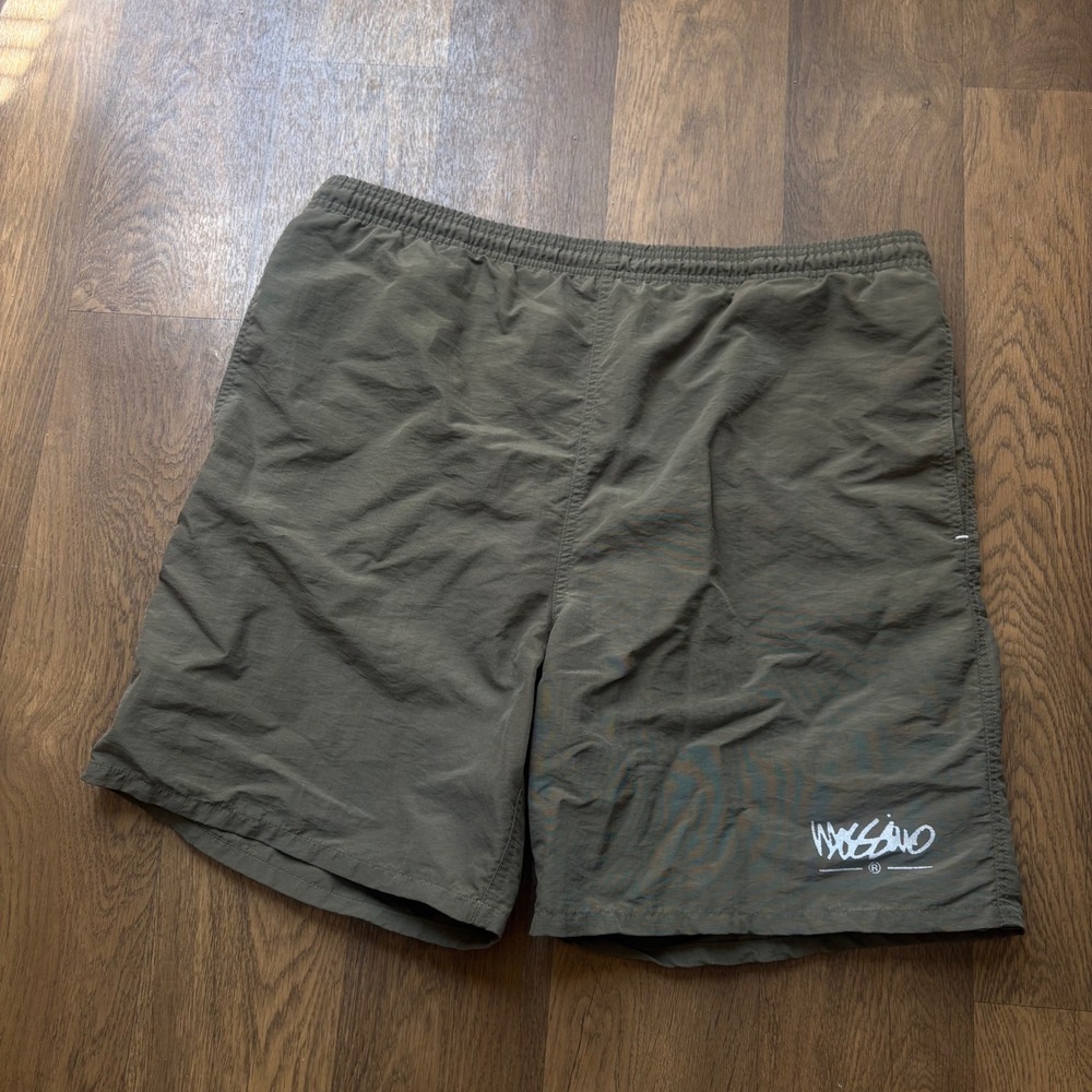 Vintage 1990's Surf Beach Style Mossimo Tan Nylon Mesh Lined Swim Board Shorts